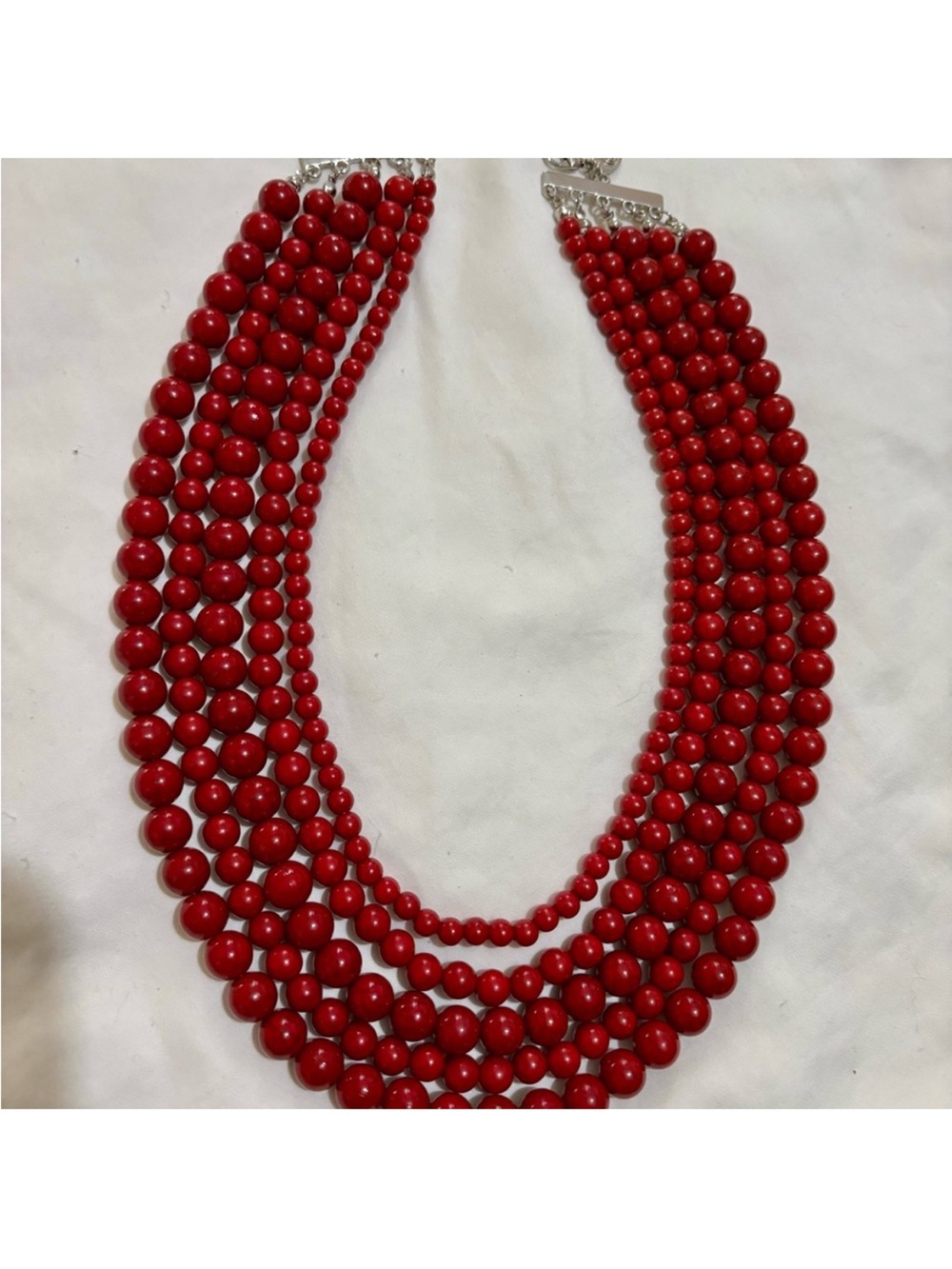 Red Multi-Strand Beaded Statement Necklace - Women's Jewelry